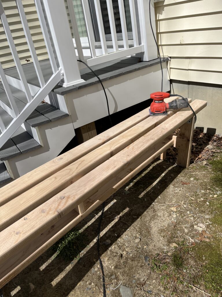 sanding down bench